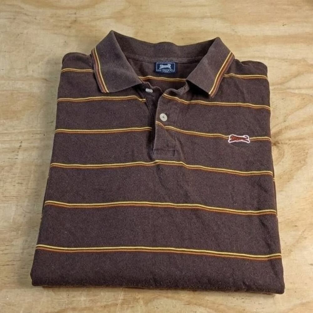 Le Tigre Men's Polo Shirt XXL Brown Striped 100% Cotton Short Sleeve Casual 2XL